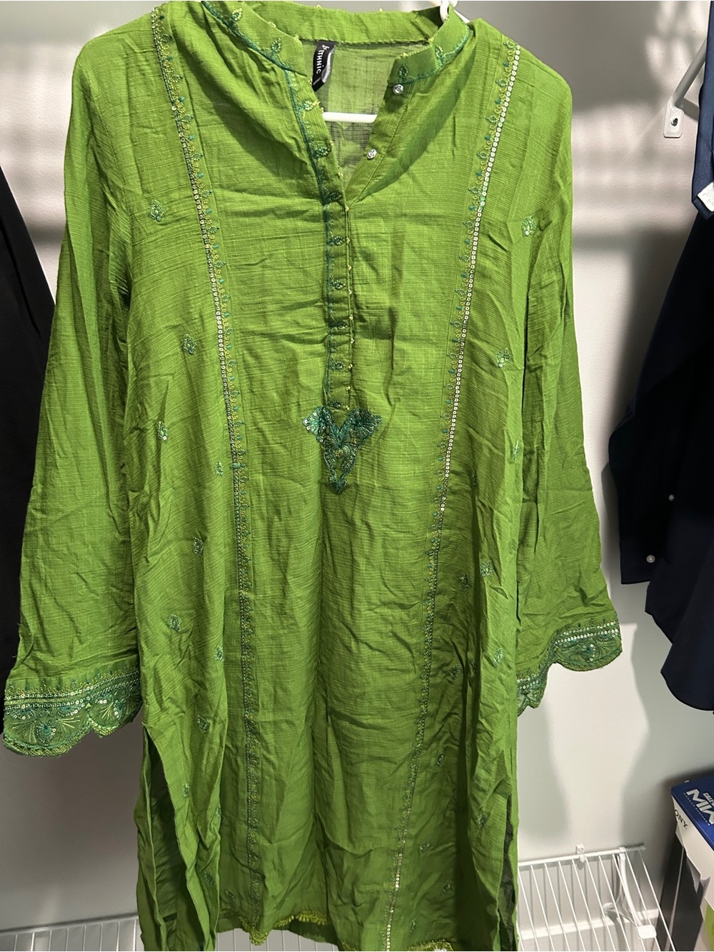 Green Embroidered Women's Tunic Top